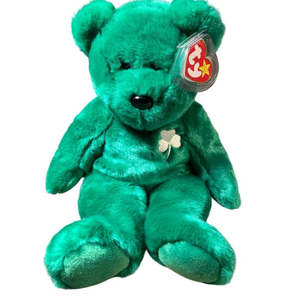 TY Beanie Buddy Erin The Irish Green Bear With Shamrock Plush 14 Inch Stuffed An